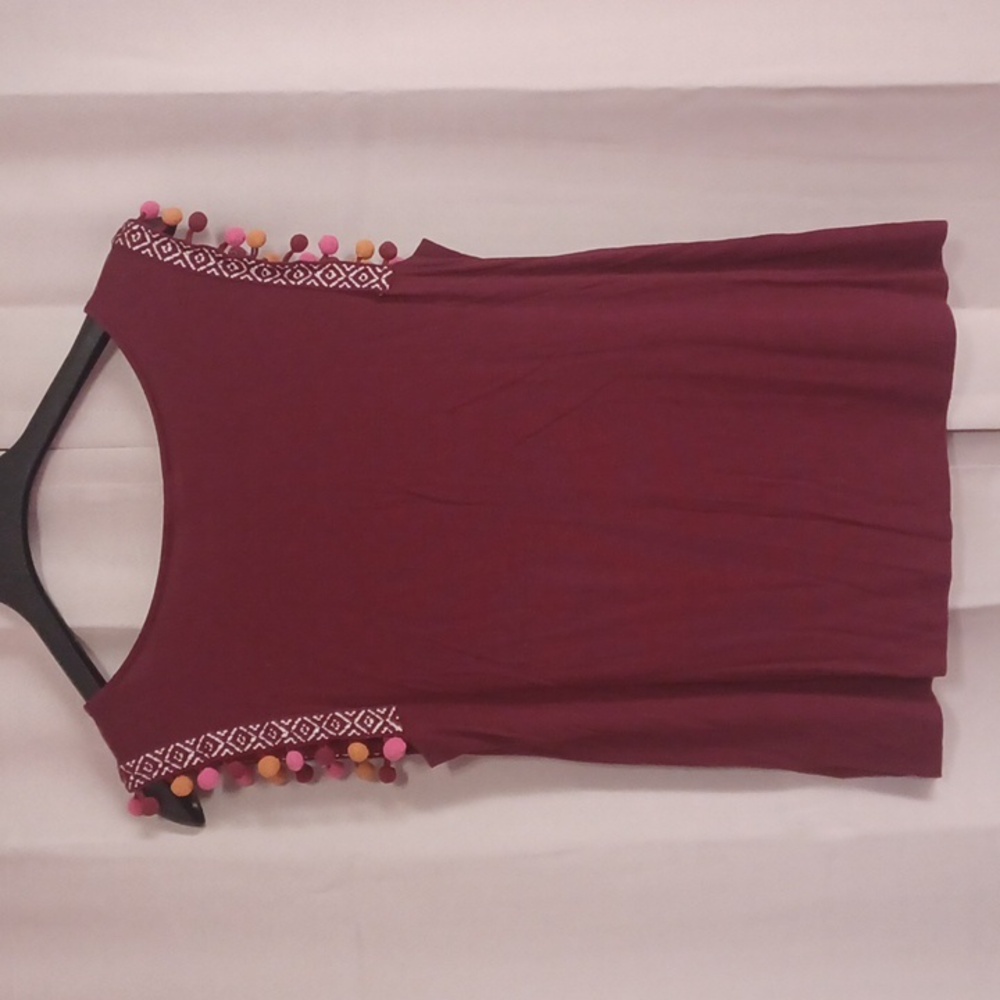 A New Day Maroon Sleeveless Top With Pom Pom Accent - Picture 7 of 12